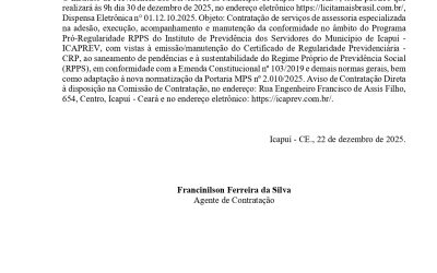 Aviso de Dispensa Eletrônica de Licitação