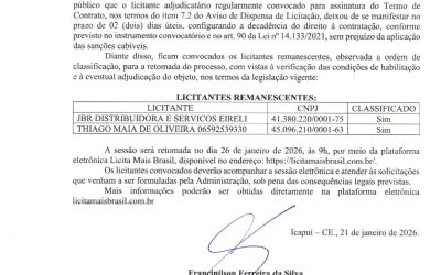 Aviso de Convocação de Licitantes Remanescentes – Dispensa Eletrônica nº 02.12.22.2025