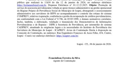 Aviso de Dispensa de Licitação de nº 01.12.22.2025