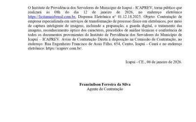 Aviso de Dispensa de Licitação nº 01.12.18.2025